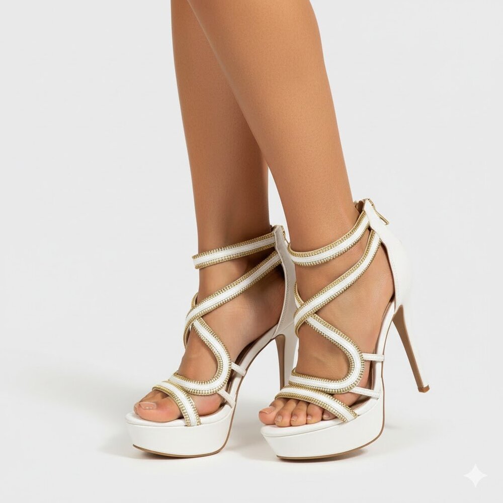 Women's Just Fab White Gold Platform Sandals Size 6.5